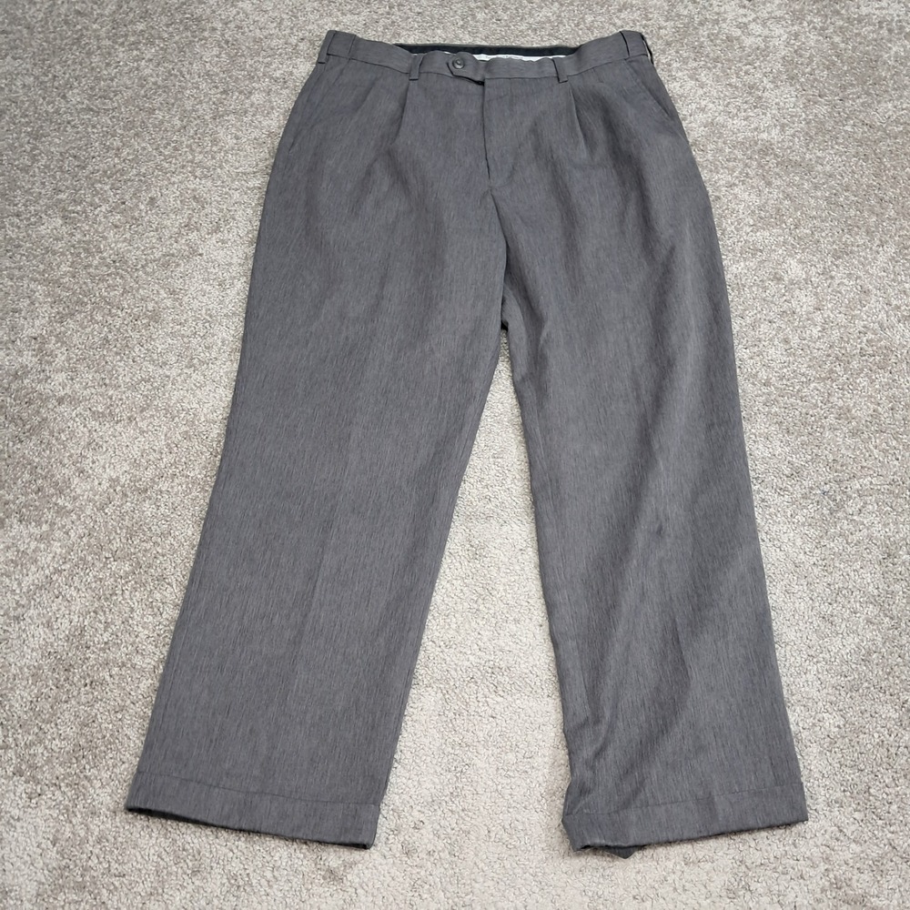Perry Ellis Portfolio Mens Pleated Cuffed Dress Pants Charcoal Gray 34x29 7665